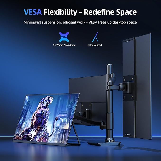 Portable Monitor 18.5” | 120HZ 1ms Gaming Monitor | 125% sRGB | FreeSync, HDR | 350Nits | USB-C & MINI HDMI | VESA & Stand | Large Travel External Second Screen for Laptop, Computer, Game Consoles