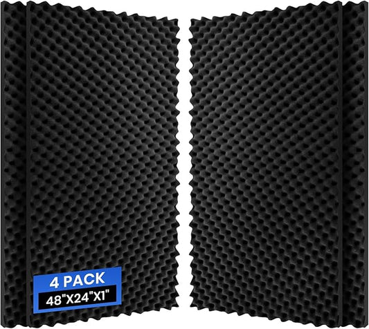 4 Pack Acoustic Foam Panels, 48''X24''X1'' Egg Crate Sound Proof Foam, High Density Noise Cancelling Soundproofing Wall Panels for Studio Office Game Room (Black)