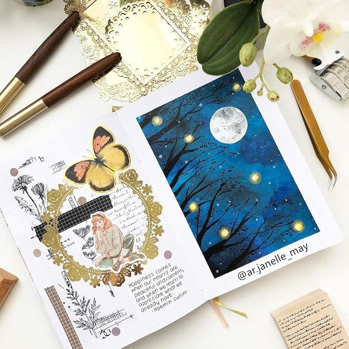 BUKE Dotted Notebook Journal 180GSM Bamboo Thick White Paper 160 Pages 5 * 5MM Dot Grid, Lay Flat Binding,Colored Silver Edges, Bookmarks and Expandable Back Pocket (BKP-3)