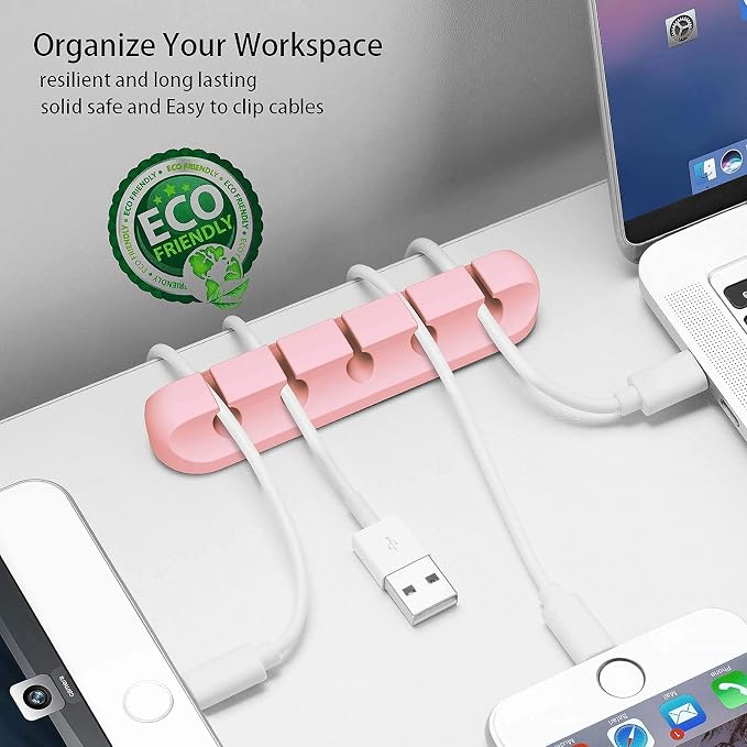 Cord Holder Cable Organizer Clips Cord Organizer for Desk, Nightstands | Self Adhesive, Office, Car, Pink Silicone Cord Keeper, Cable Management, Wire Holders for phone charger Cords