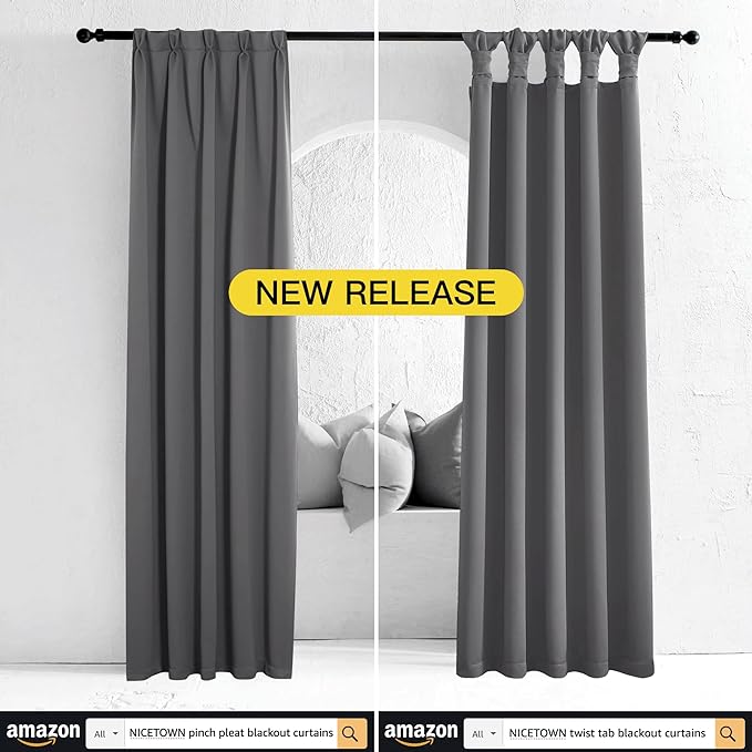 NICETOWN Blackout Curtain Blind for Bedroom Thermal Insulated Grommet Blackout Room Darkening Drape/Drapery (Single Panel, W42 x L63 inches, Grey/Gray)