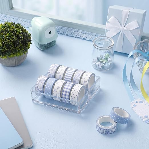 12 Rolls Watercolor Floral Washi Tape Set 15 mm Vintage Flower Decorative Masking Tape for Summer School Arts DIY Craft Scrapbook Journal Supplies Gifts(Blue and White,Floral)