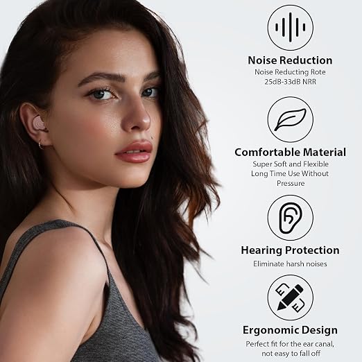 Yawsoy Ear Plugs for Sleeping Noise Cancelling, Reusable Soft Noise Reduction Earplugs for Sleep, Focus, Travel, Work, Motorcycle, Concert with 6 Silicone Ear Tips and 6 Foam Ear Tips - 25-35dB Pink