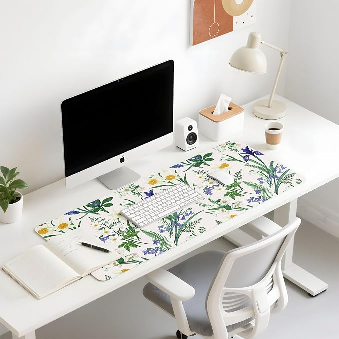Mouse Pad Leather Desk Mat Large Keyboard Cute Office Desktop Computer Laptop XXL Long Big Aesthetic Modern Design Women Girls Gaming Gamer Oversized Wide Mousepad 31.5"x15.7", Iris