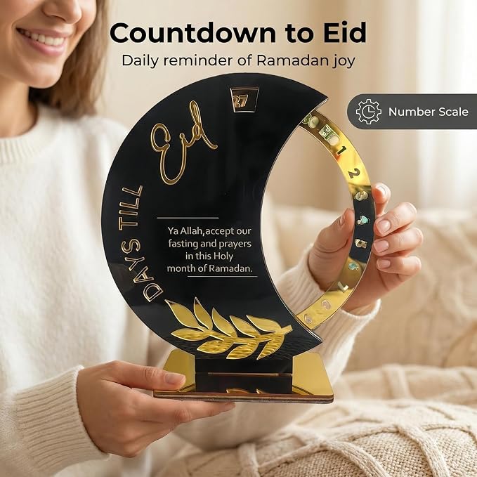 Ramadan Countdown Calendar - Elegant Acrylic Circle with 30 Day Flips, Eid Mubarak Home Table Decor, Islamic Festival Gift & Celebration Reminder for Family (Countdown Calendar-Black)