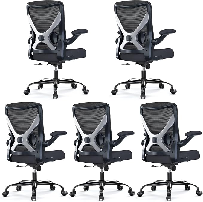 Ergalithic Office Chair: Mesh Ergonomic Desk Chair with 3D Lumbar & Swivel | 330LBS Computer Chair-Executive Task Chairs with Flip-up Arms Home Office Chairs Gaming Chair for Long Hours(Black-Pack of 5)