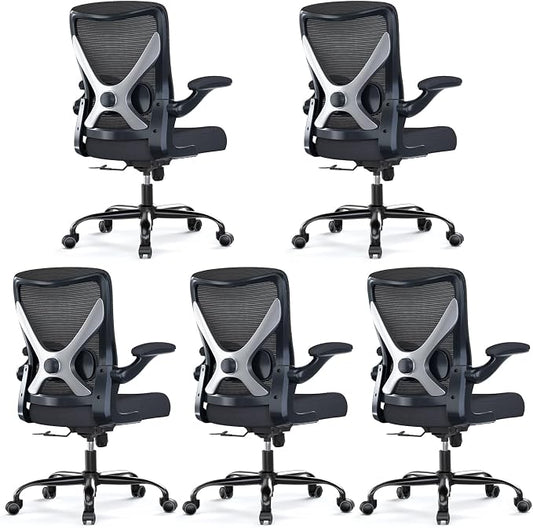 Ergalithic Office Chair: Mesh Ergonomic Desk Chair with 3D Lumbar & Swivel | 330LBS Computer Chair-Executive Task Chairs with Flip-up Arms Home Office Chairs Gaming Chair for Long Hours(Black-Pack of 5)