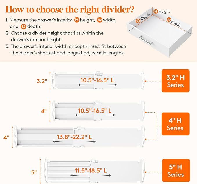 Lifewit 14 Pack Drawer Dividers for Clothes, 4" High 10.5"-16.5" Expandable Dresser Drawer Organizers, Adjustable White Plastic Separators for Kitchen, Cabinet, Nursery, Socks & Underwear Storage