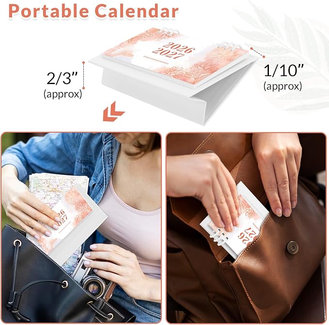 Small Desk Calendar 2026-2027, Pink Monthly Desktop Calendar - Runs From January 2026 Until December 2027, 6.3" x 3.1", Mini Standing Flip 2026 Calendar for Home, School and Office Supplies