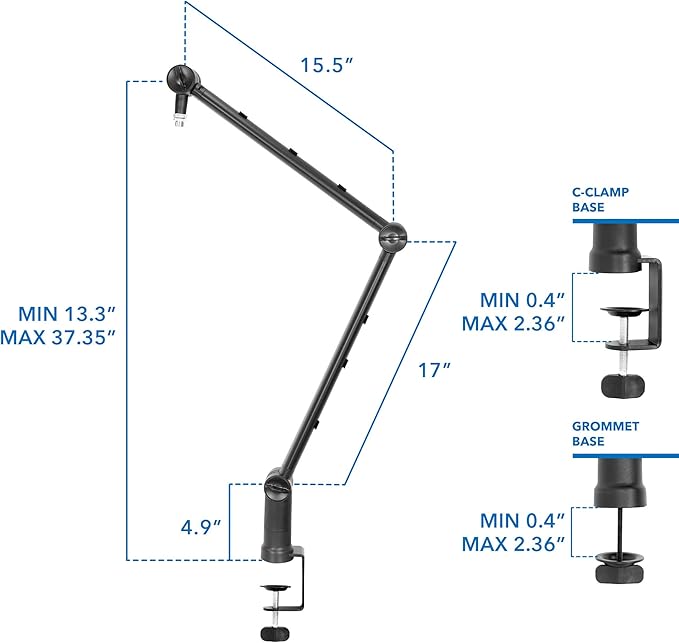 MOUNT-IT! Adjustable Microphone Boom Arm [3/8’’ to 5/8’’ Screw Adapter] Suspension Scissor Mic Stand, Desk Mount For Blue Snowball, Yeti, & Other Studio and Gaming Microphones (With Cable Management)