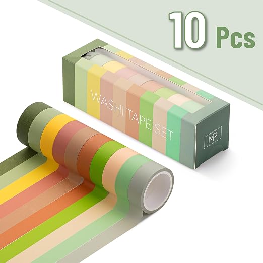Mr. Pen- Washi Tape Set, 10 Rolls, 5.5 Yards/Roll, Washi Tape for Scrapbook | Arts, Crafts, Journals and Planners, Earthy Tones