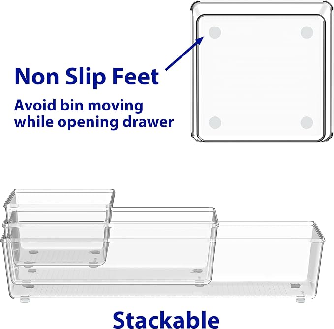 Simple Houseware 30 PCS Clear Plastic Drawer Organizers Set, 5-Size | for Makeup, Bathroom, Bedroom and Office
