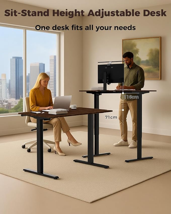 Electric Standing Desk 48" x 24", Height Adjustable 28"-46", Sit Stand Desk with Memory Presets, Smooth & Quiet Motor, Reinforced Frame, Easy Assembly, Ergonomic Home Office Desk