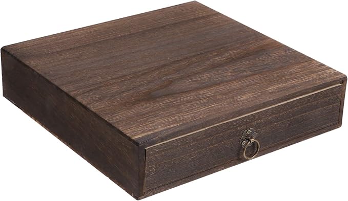 Cabilock Rustic Solid Wood Single Desktop Drawer – Vintage Apothecary Style Monitor Stand & Desk Organizer, Distressed Wood Storage Box for Office Supplies, Jewelry & Crafts (Coffee)