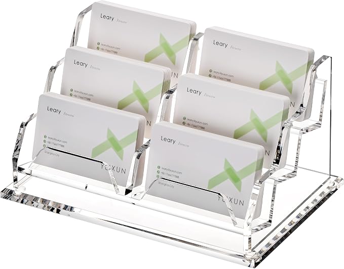 YUXUN Business Card Holder for Desk, Acrylic Business Card Display Stand with 6 Slot, Office Desk Accessories for Man &Woman,300 Cards Capcity, Clear