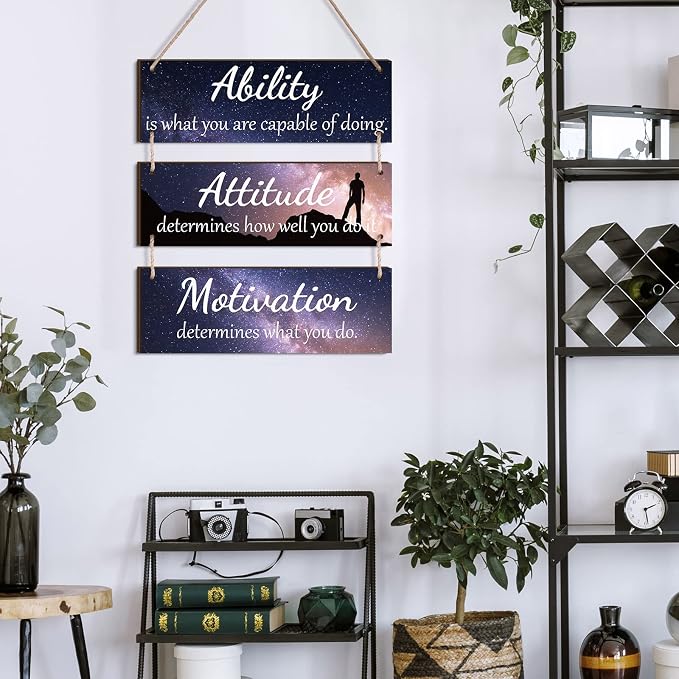 Jetec Office Wall Decor Sign Inspirational Motivational Plaques with Sayings Rustic Wooden Hangings Ability Sign for Coworker Holiday Gift Office Home Artwork Decoration(Starry Color)