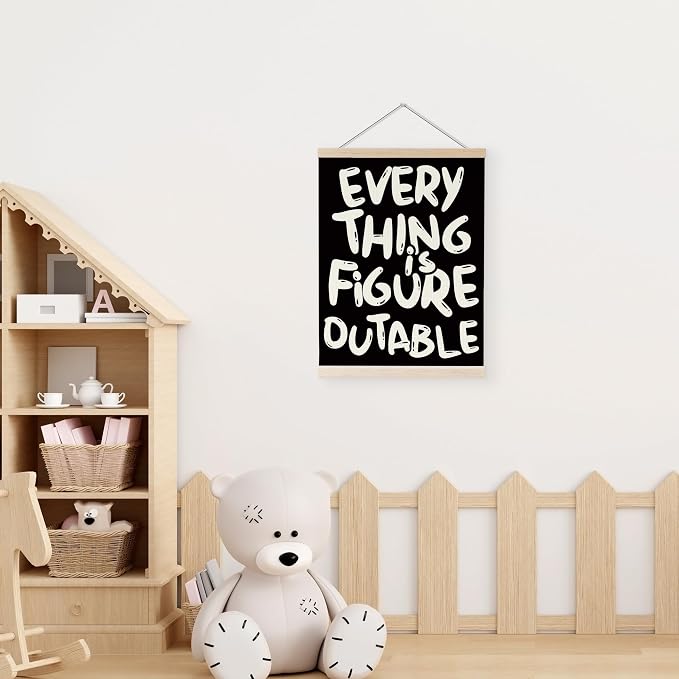 YQDEJ Everything is Figureoutable Black Inspirational Wall Art Poster Hanger Frame, Black Positive Affirmations Wall Decor, Motivational Wall Art for Home Office Classroom, 12x16 Inch