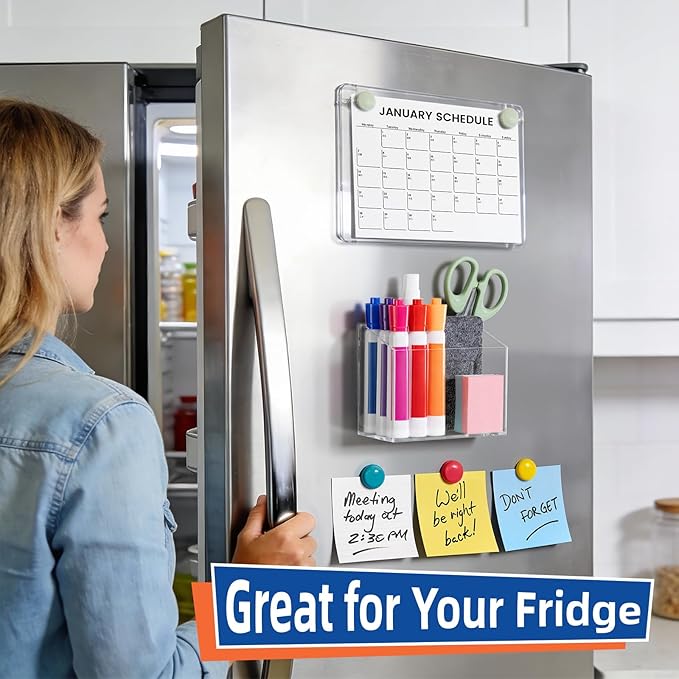Simetufy Magnetic Pen Holder, Magnetic Dry Erase Marker Holder, magnetic pen holder for refrigerator, whiteboard, Pens, Pencils, Non-slip Acrylic Magnetic Marker Holder- Transparent, 1 Pack