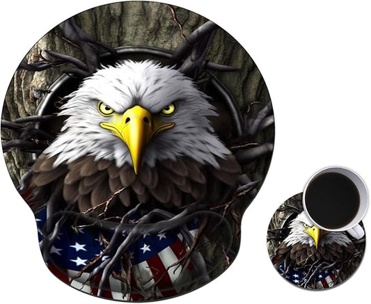 Mouse Pad with Wrist Support Gel, Ergonomic Mouse Pad with Comfortable Wrist Rest, Gaming Mousepad Non-Slip PU Base for Laptop Office Easy Typing & Pain Relief,Bald Eagle American Flag