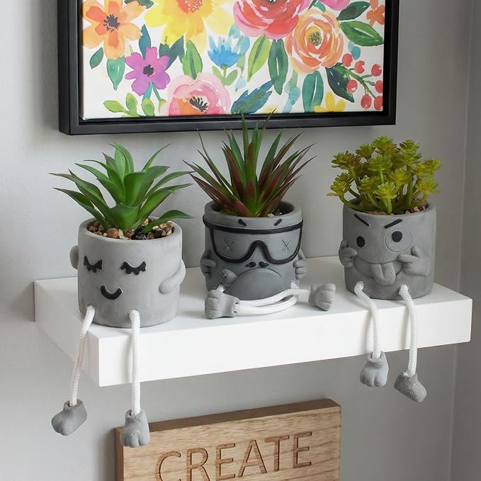 Set of 3 Artificial Succulents Potted Plants Faux Succulents Desk Decoration Fake Mini Plants in Grey Pots Faux Plants Kitchen Shelf Desk Decor Small Bathroom Decor for Shelves