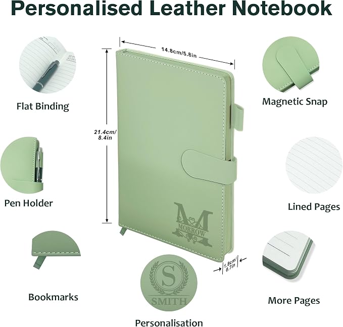 Personalized Notebook with Gifts Box and Pen, Engraved Monogrammed Leather Journal, Custom Gifts for Women, Men, Engraved Journals To Write In, Birthday, Friend, Mom, Corporate, Business Gift
