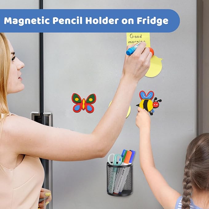 LUCYCAZ Magnetic Pencil Holder - Locker Accessories, 2 Pack Magnetic Pen Holder for Refrigerator for Home School and Office, Black