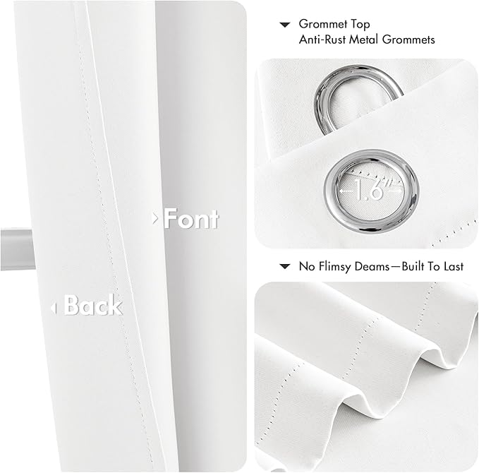 MIULEE Blackout Curtains for Bedroom Living Room 2 Panels, Thermal Insulated Room Darkening Drapes Grommet Noise Reducing Light Blocking Window Treatments 72 Inches Long 34x72 Inch Pure White