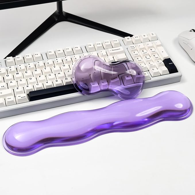 Clear Gel Keyboard Wrist Rest, Purple Silicone Wrist Rest, Ergonomic Wrist Rest for Computer Keyboard 60%/75% (Purple-Long)