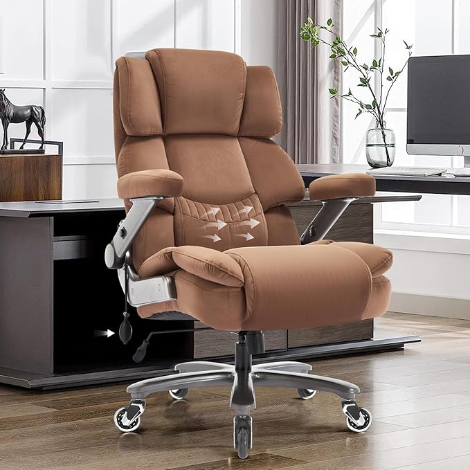 VUZI 700LBS Large Heavy Duty Office Chair with 3D Flip Arms, Big and Tall Plus Size Fabric Executive Desk Chairs, High Back Extra Wide Computer Chair with Adjustable Lumbar Support, Sturdy Metal Base