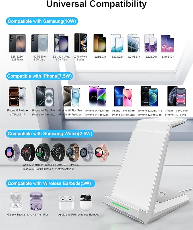 Wireless Charging Station for Samsung - NANAMI 3 in 1 Wireless Charger for Multiple Devices, Fast Charger Stand for Galaxy S25 S24 S23 Ultra S22 S21 Z Flip Fold 4,Watch 6/5/5 Pro/4/3,Galaxy Buds 2 Pro
