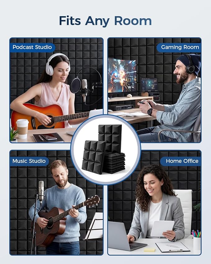 GUERRI 12 Pack Acoustic Foam Panels 12" x 12" x 2" Mushroom Design Sound Proof Foam Panels High Density Sound Absorbing Foam Echo Reduction for Wall, Home Studio, Recording & Gaming
