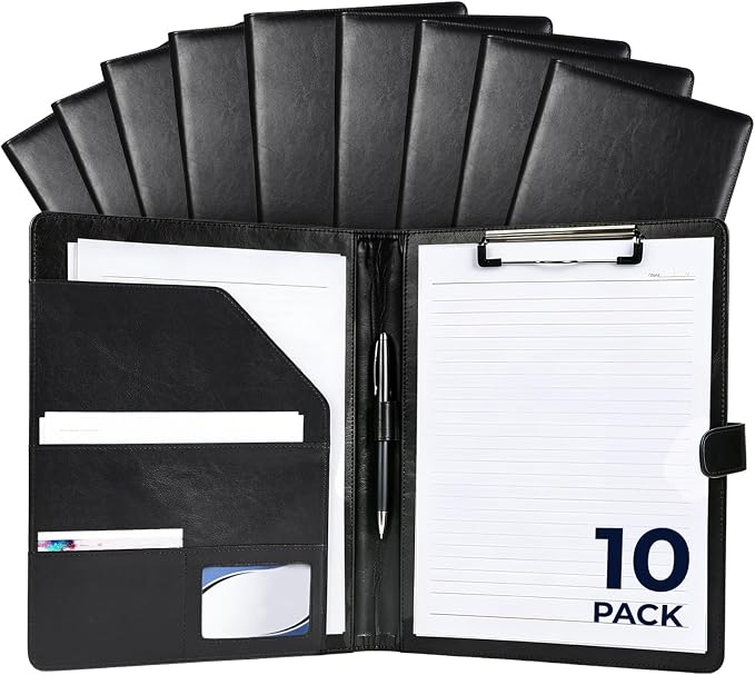10 Pack Padfolio Portfolio Binder, Faux Leather Folder, Resume Interview Legal Document Organizer, Letter Sized Writing Pad w/Business Card Holder, A4 Professional Folio for Office Conference10