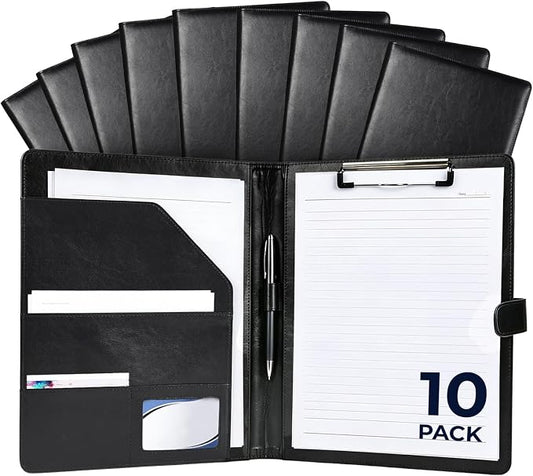 10 Pack Padfolio Portfolio Binder, Faux Leather Folder, Resume Interview Legal Document Organizer, Letter Sized Writing Pad w/Business Card Holder, A4 Professional Folio for Office Conference10