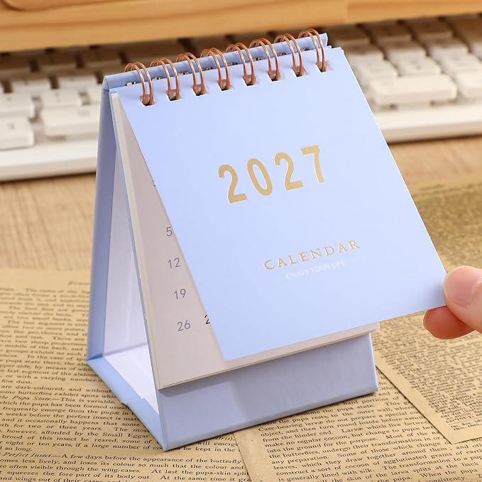 Mini Desk Calendar 2026-2027 - Runs From July 2026 to Dec 2027 Monthy Small Desktop Calendar 250gsm Thick Paper Twin-Wire Binding for Home or Office (Purple)