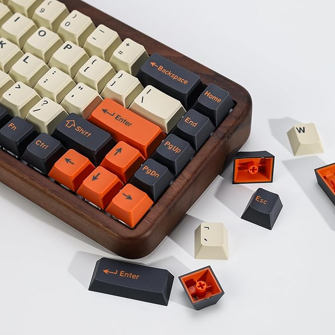 Carbon PBT Double Shot Orange Keycap Set,174 Keys Retro Custom Key Cap Keycaps 60 Percent Cherry Profile Keycaps for 61/64/68/84/87/100/104/108 Mechanical Keyboard