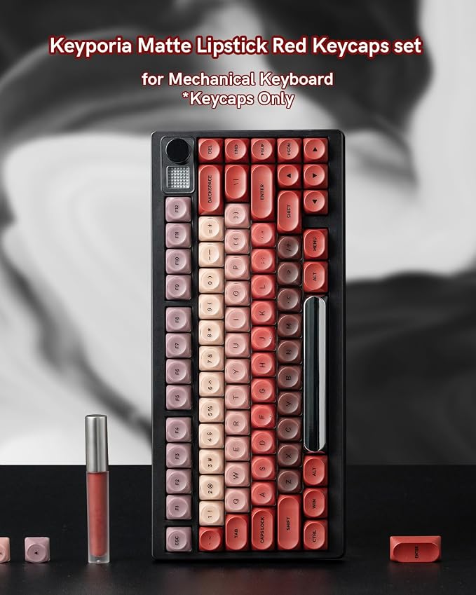 PBT Keycaps, Matte Red Lipstick Jelly Keycaps MOA Profile, 129 Keys Elegant Cute Custom Key caps for 61/68/84/87/98/100 Cherry Gateron MX Mechanical Keyboards, No Tear & Never Fades