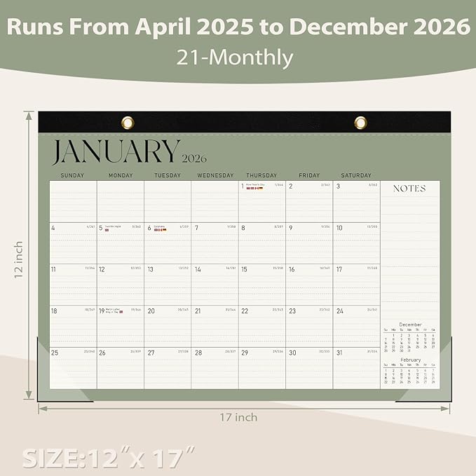 Desk Calendar 2025-2026, Runs Until December 2026 - Large Size 17" x 12" Desktop/Wall Monthly Calendar with To Do List, Personal Desk Calendar Planner for Home, School, Office (Pack of 2)