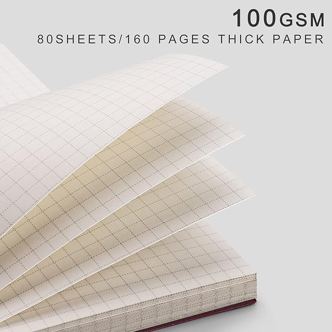 EMSHOI Spiral Graph Notebook, 2 Pack 320 Pages, Large B5 Grid Notebook, 100gsm Thick Paper, Waterproof Flexible Cover, Journal for Writing Engineering Graphing School Office, 7.48" x 10.15"
