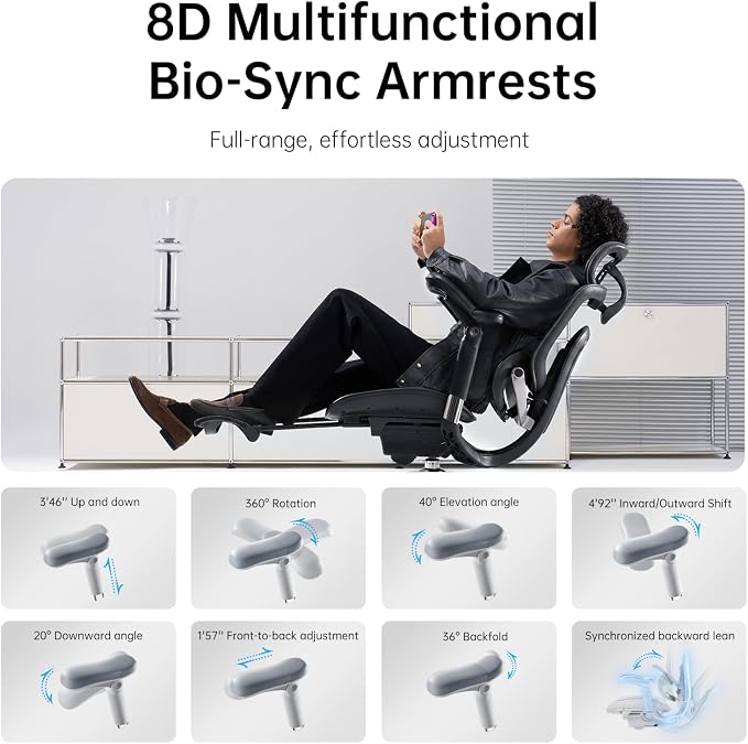 SIHOO Doro C300 Pro V2 Ergonomic Office Chair with Footrest & Full-Body Adaptive Support, 8D Armrests & Breathable Mesh, Comfy High Back Computer Desk Chair for Long Hours, 135° Recline (Jet Black)
