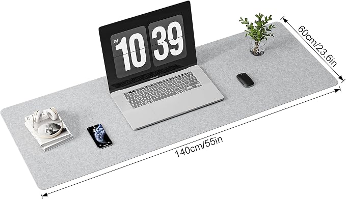 DAWNTREES Extra Large Felt Desk Mat,55''x23.6'' Non-Slip Desktop Protector | Full Desk Mouse pad, Computer Desk Mat for Keyboard and Mouse Pad,Desk Accessories for Home and Office (Light Gray)