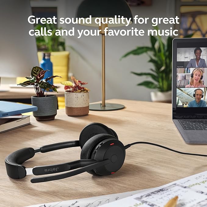 Jabra Evolve2 50 Wired Dual-Ear Headset - Noise Cancelling Headphones, Bluetooth Headset for Work with Noise Cancelling Microphones, Goes with Online Meeting Platforms Like Zoom & Google, Black