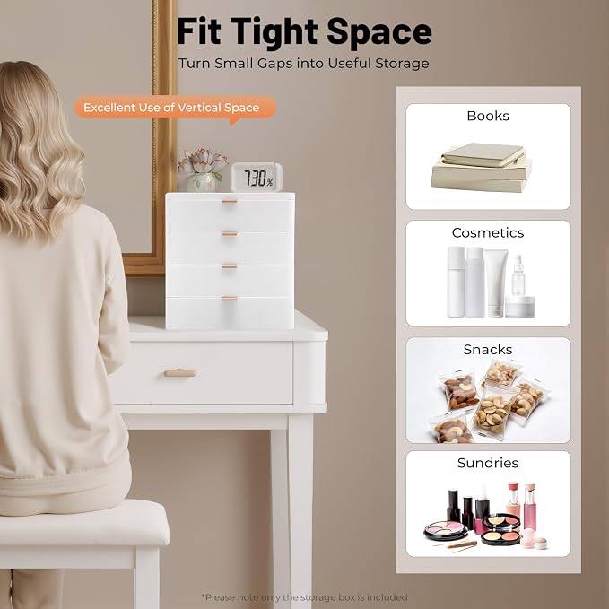 Modern Desktop Organizer, Drawer Storage Box, Desk Organizer White, Office Desk Tidy, Minimalist Storage Solution, Smooth Slide Drawer, Home Office Vanity Study, Durable Multi Use