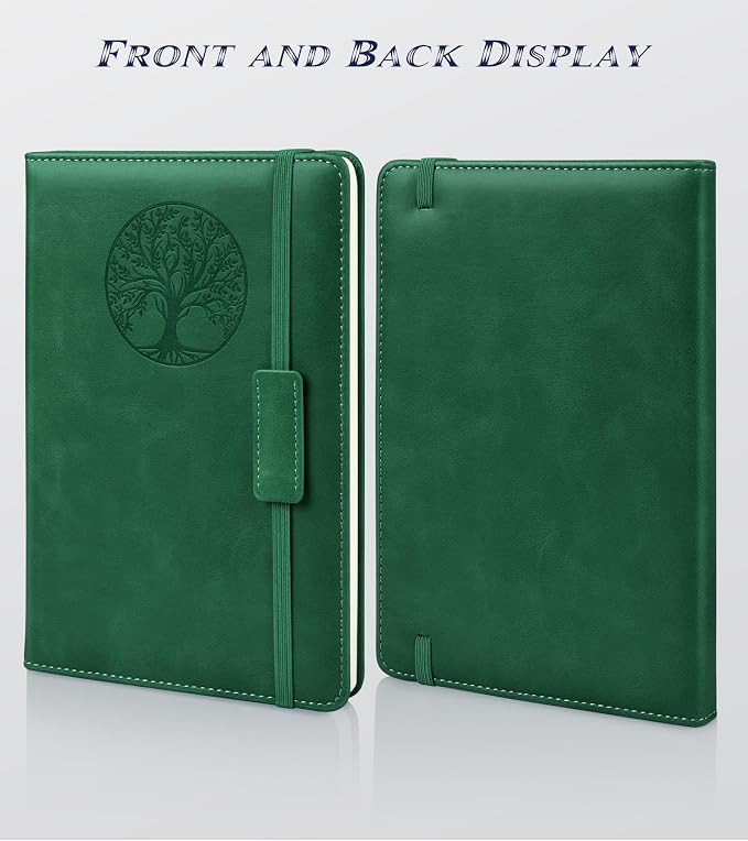 Biuwory Dotted Journal Notebook for Women Men, 140 Pages Hardcover Dot Grid Notebooks for Work, School & Travel, Leather Journals for Writing, Bullet Journaling 5.7"×8.3" (Green)
