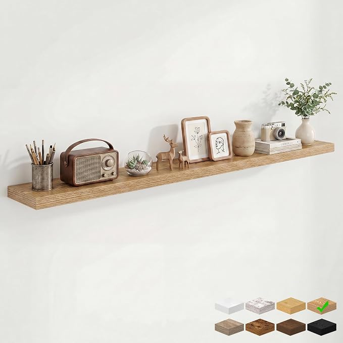 Marsmiles 72in Floating Shelves for Wall, 72" W x 9.25" D x 1.5" H, Long Wall Mounted Engineered Wood Shelves with Invisible Brackets for Living Room, Bedroom, Bathroom, Kitchen, Cedar