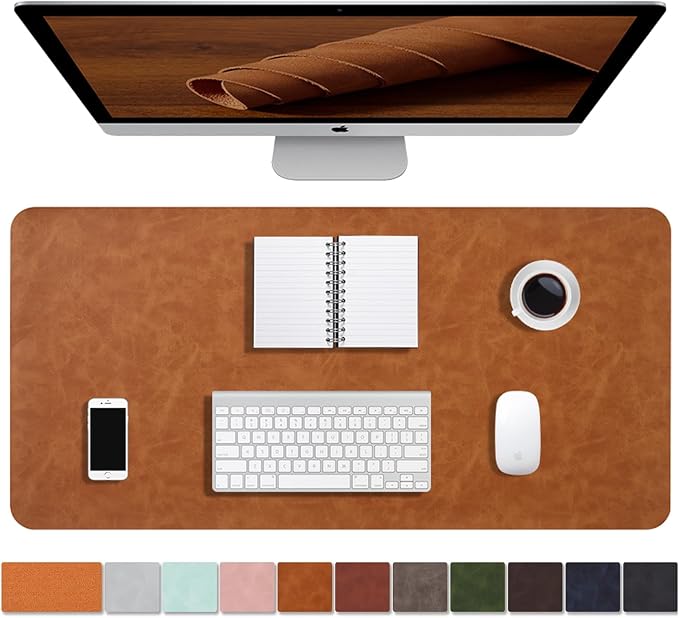 Distressed Leather Desk Mat - Non-Slip PU Leather Desk Pad Protector - Large Waterproof Mouse Pad Computer Keyboard Desk Mat Desk Accessories for Office & Home (Brown, 23.6"x 15.7")