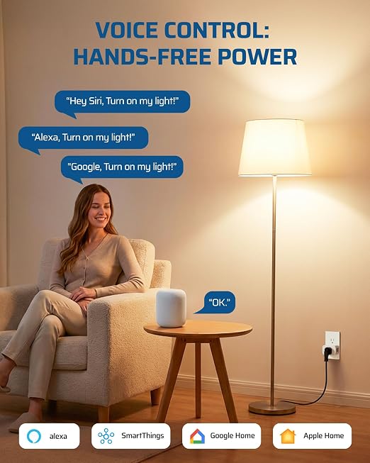 DEWENWILS Matter Smart Plug, Work with Alexa, Apple Home, Google, SmartThings, Smart Outlet with Schedule and Timer, FFS Easy Setup, 100% Privacy 15A/1800W, APP Voice Control, 2.4G Wi-Fi Only, 2 Pack