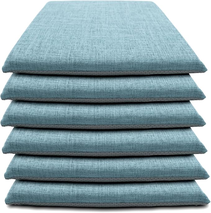 Lifup 6 Pack Chair Cushion Memory Foam Pads, Square Non-Slip Thick Dining Chair Cushions with Ties and Removable Cover for Home Office Restaurant Chair Pads Blue 15 x 14 Inch