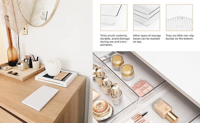 5 Pack Clear Plastic Drawer Organizer Tray Cutlery Utensil Makeups Drawer Silverware Organizers 12" X 6"