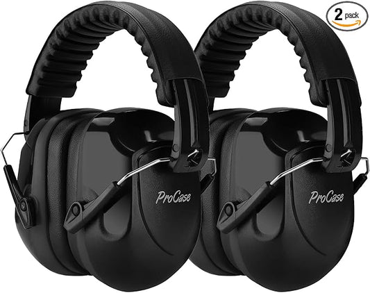 ProCase NRR 28dB Noise Reduction Ear Muffs, Foldable Adjustable Passive Noise Cancelling Headphones for Adults Kids Autism, Hearing Protection for Shooting, Construction, Mowing -2 Packs, Black