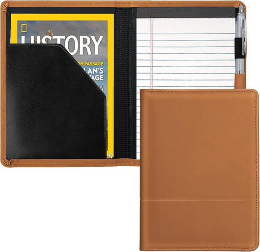 Padfolio/Portfolio Binder, Mini Padfolio Portfolio Binder 5 x 8 Legal Writing Pad, A5 Document Organizer Folder for Men Women, Brown